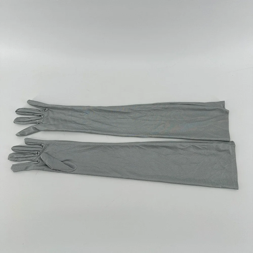 New Silver Grey Satin Long Opera Gloves Formal Evening Costume Bridal Prom